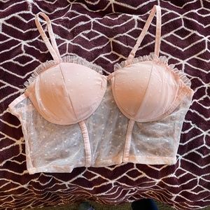 Pink Sheer Padded Crop Top/Lingerie Shirt with Adjustable Straps Size Medium